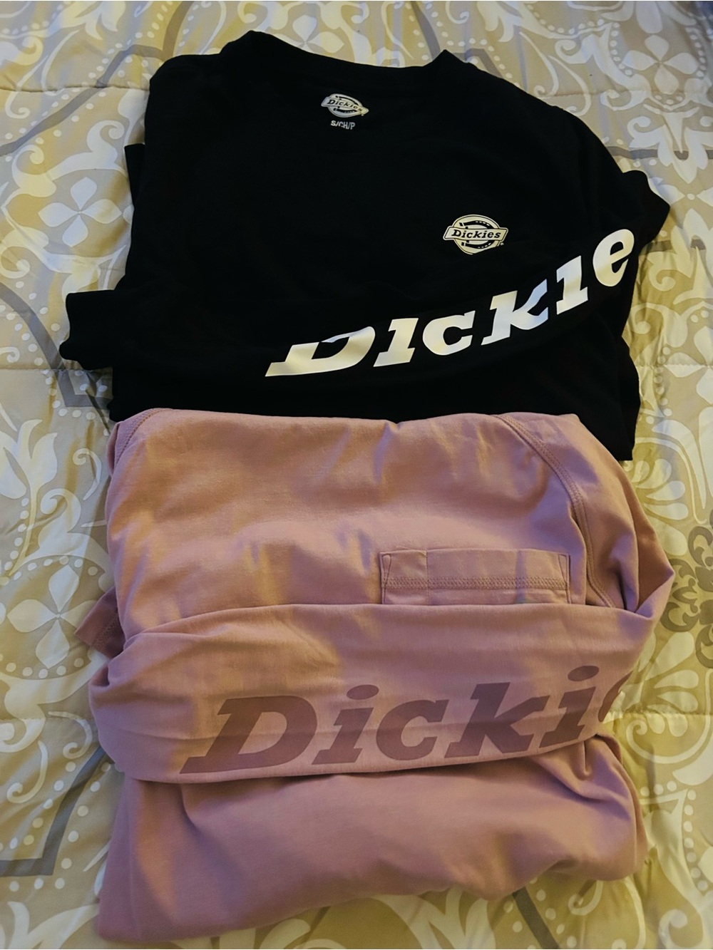 Dickies womens Two-Pack long sleeve shirts in Black small & Pink medium